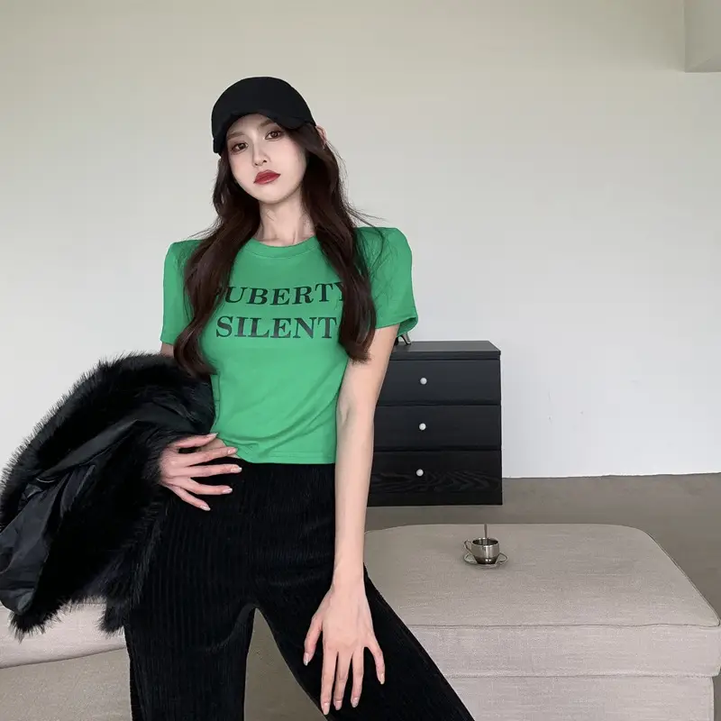 Women Short Sleeve T-Shirt Puberty Silent Green - Image 7