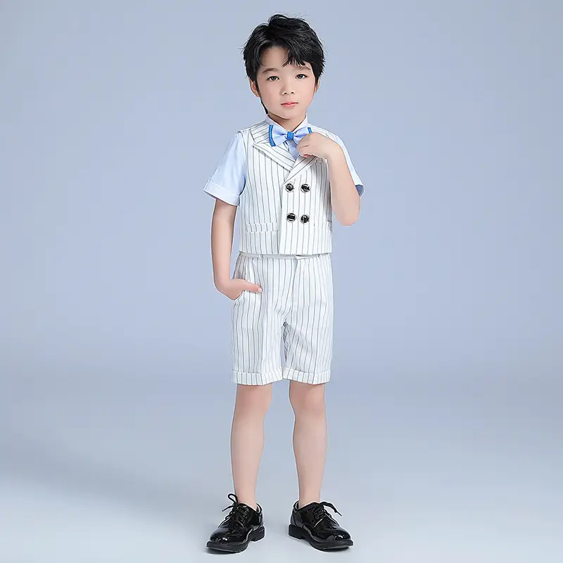 Boys Striped Vest Suit Light Blue Korean Kids Hair Dress - Image 6