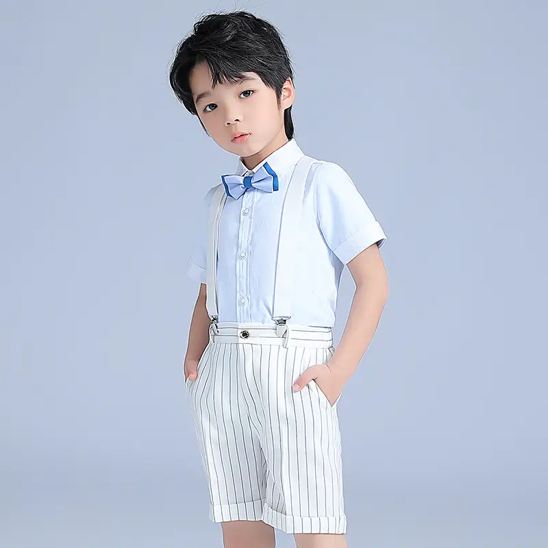 Boys Striped Vest Suit Light Blue Korean Kids Hair Dress - Image 7
