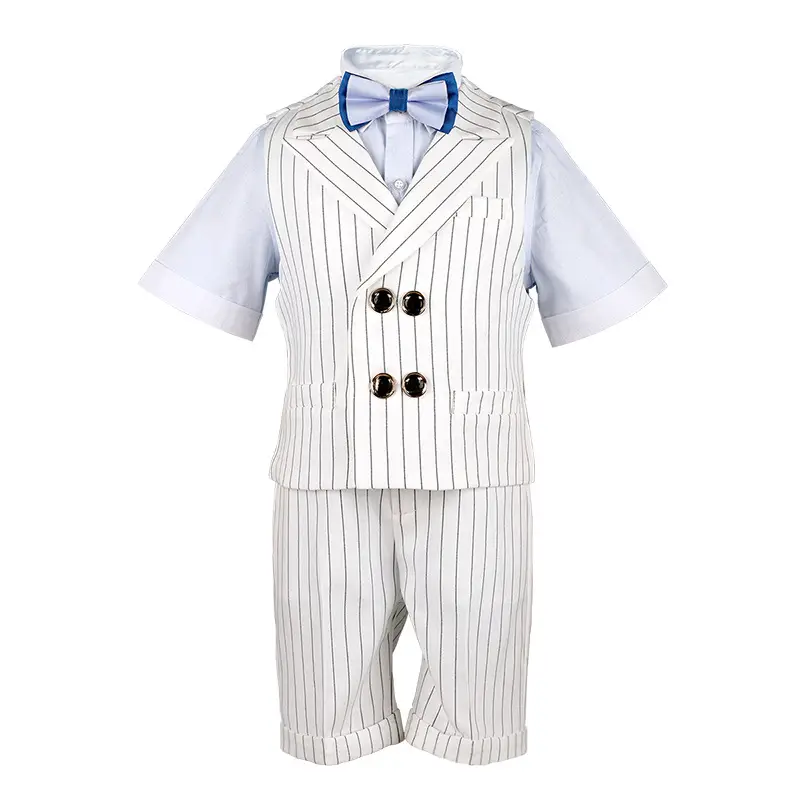 Boys Striped Vest Suit Light Blue Korean Kids Hair Dress - Image 8