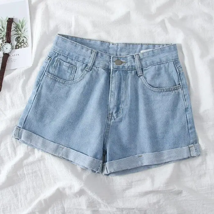 Women Wide Leg Denim Shorts Light Blue 2022 - Image 3