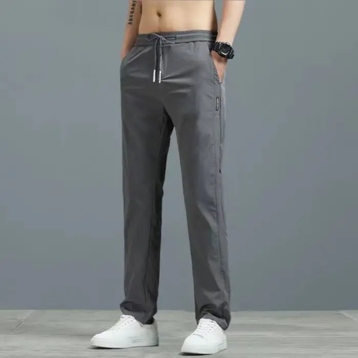 Men Grey Slim Fit Sports Trousers Large