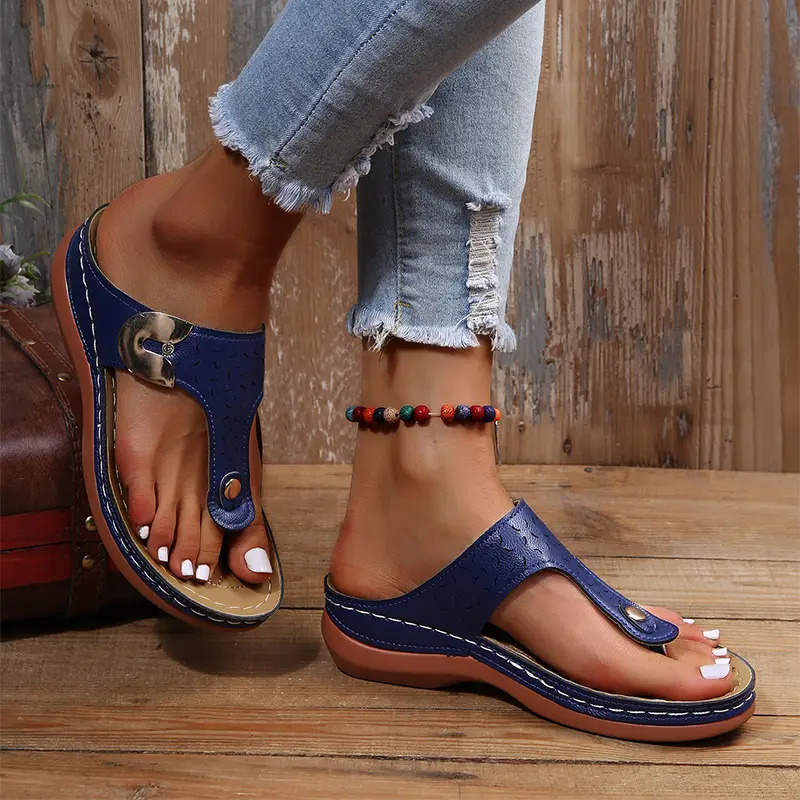 Women's Red Wedge Flip Flops with Thong Strap