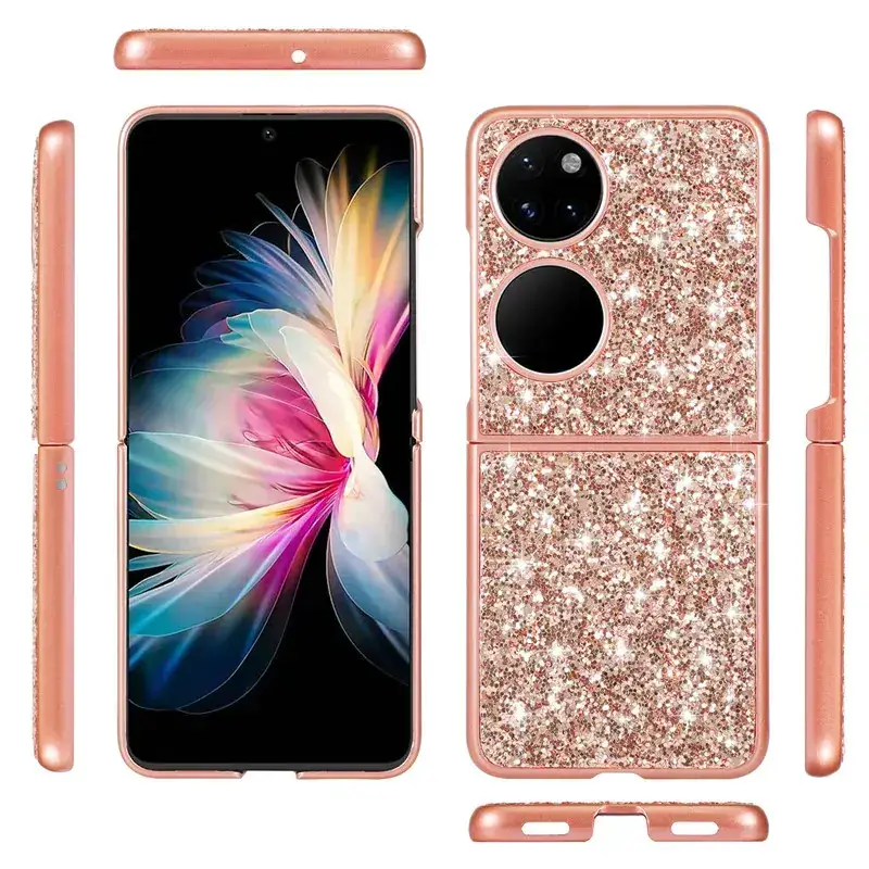 Huawei P50 Rhinestone Folding Phone Case Rose Gold - Image 11