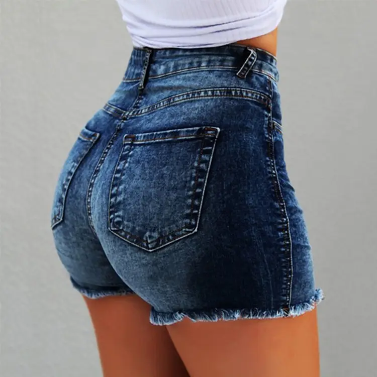 Women Denim Shorts Tassel Ripped Mid Waist Grey — feature 5