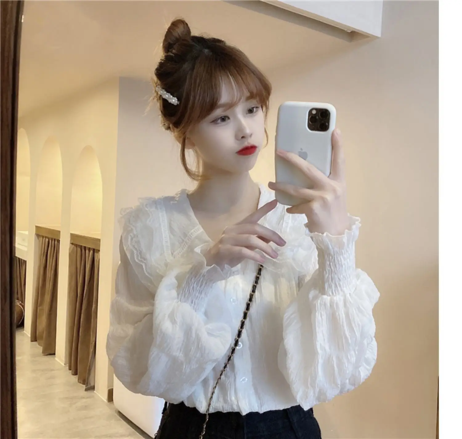 Women Pleated White Shirt Long Sleeve Spring Autumn 2026 — feature 21