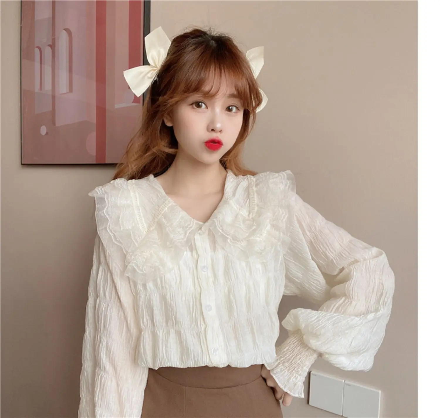 Women Pleated White Shirt Long Sleeve Spring Autumn 2026 — feature 36