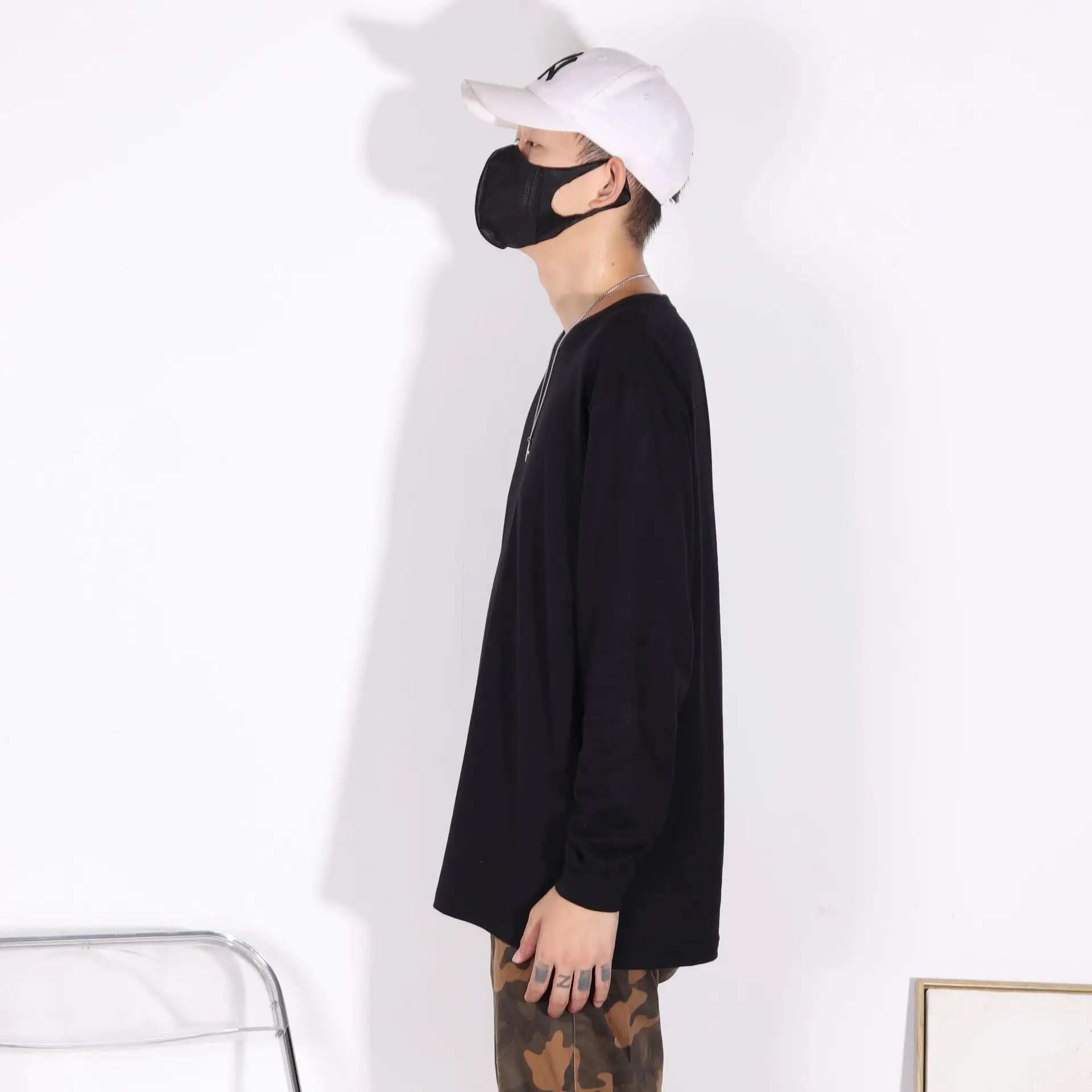 Men Heavy Cotton T-Shirt 260g Solid Color Long Sleeve - Image 2
