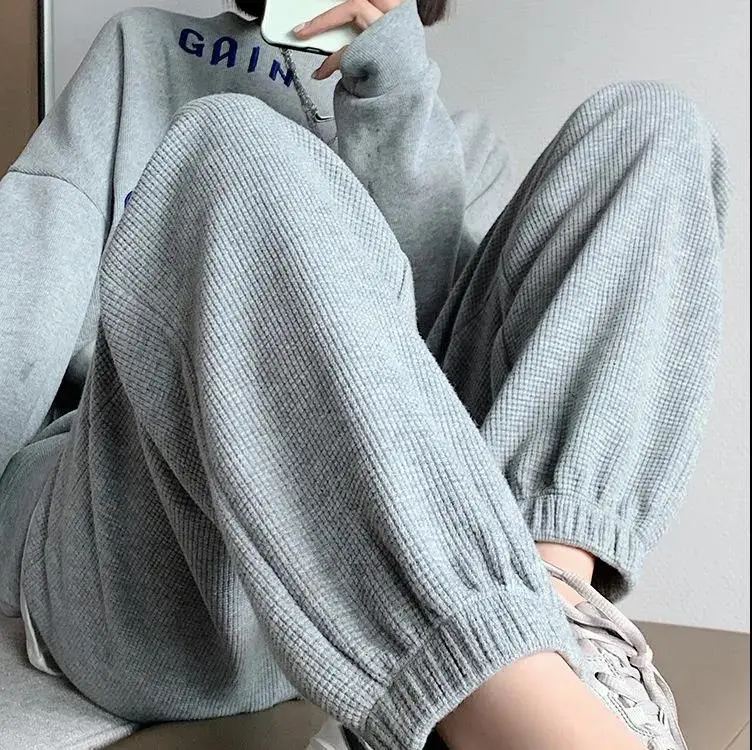 Women's Drawstring Leg-Tied Sweatpants Black High Waist Casual Plus Size - Image 2