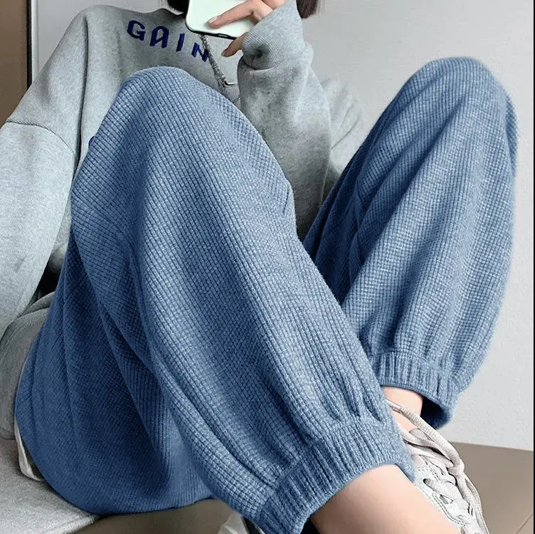 Women's Drawstring Leg-Tied Sweatpants Black High Waist Casual Plus Size - Image 4