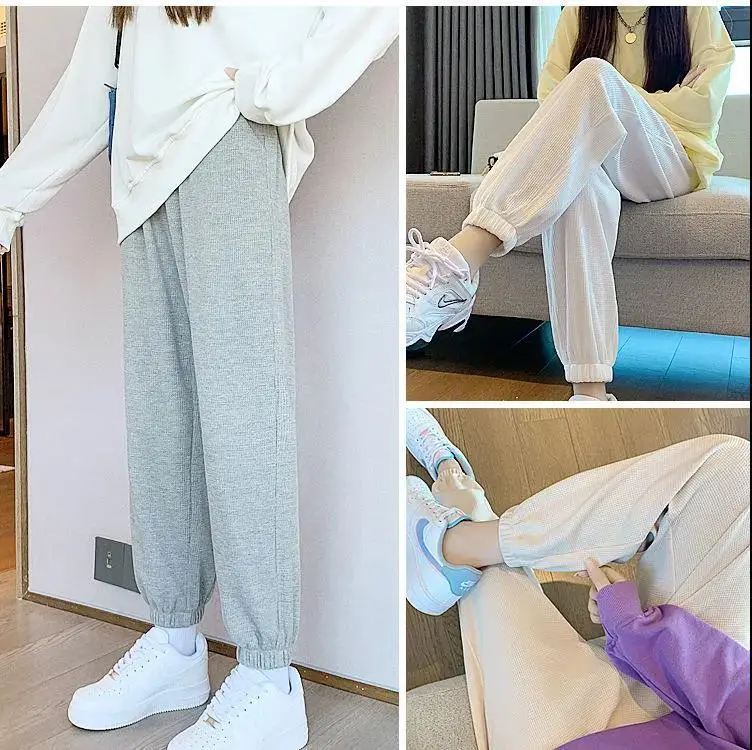 Women's Drawstring Leg-Tied Sweatpants Black High Waist Casual Plus Size - Image 7