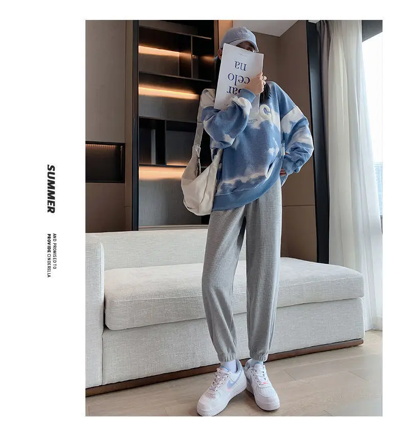 Women's Drawstring Leg-Tied Sweatpants Black High Waist Casual Plus Size — feature 10