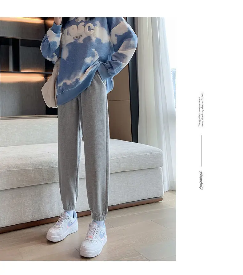 Women's Drawstring Leg-Tied Sweatpants Black High Waist Casual Plus Size — feature 11