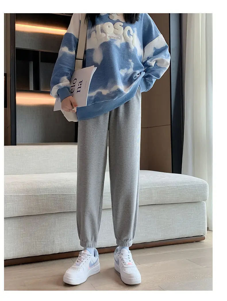 Women's Drawstring Leg-Tied Sweatpants Black High Waist Casual Plus Size — feature 12