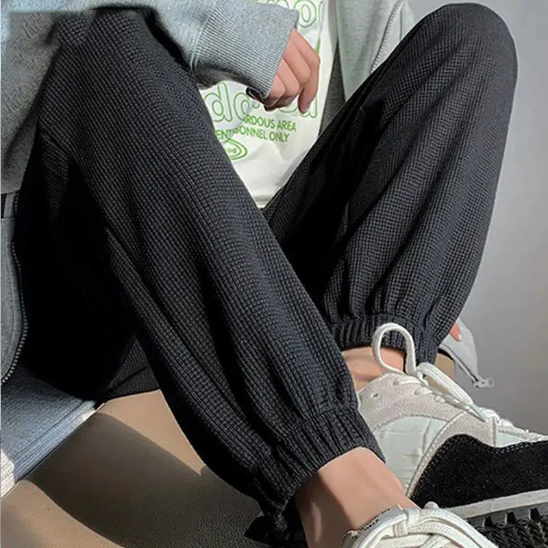 Women's Drawstring Leg-Tied Sweatpants Black High Waist Casual Plus Size - Image 3