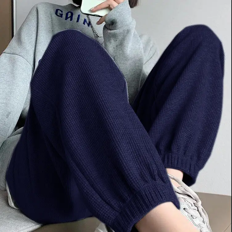 Women's Drawstring Leg-Tied Sweatpants Black High Waist Casual Plus Size - Image 5