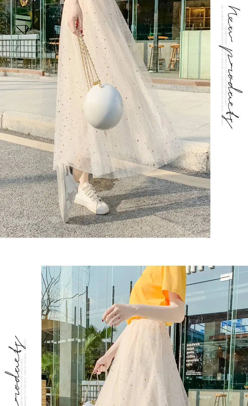 Women Sand Star Sequins Mesh Mid-Length A-Line Skirt — feature 4