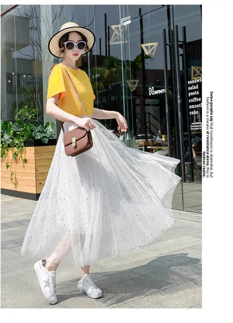 Women Sand Star Sequins Mesh Mid-Length A-Line Skirt — feature 6