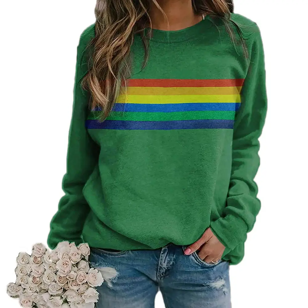 Black Color Stripe Crewneck Long Sleeve Pullover Sweater - Image 7