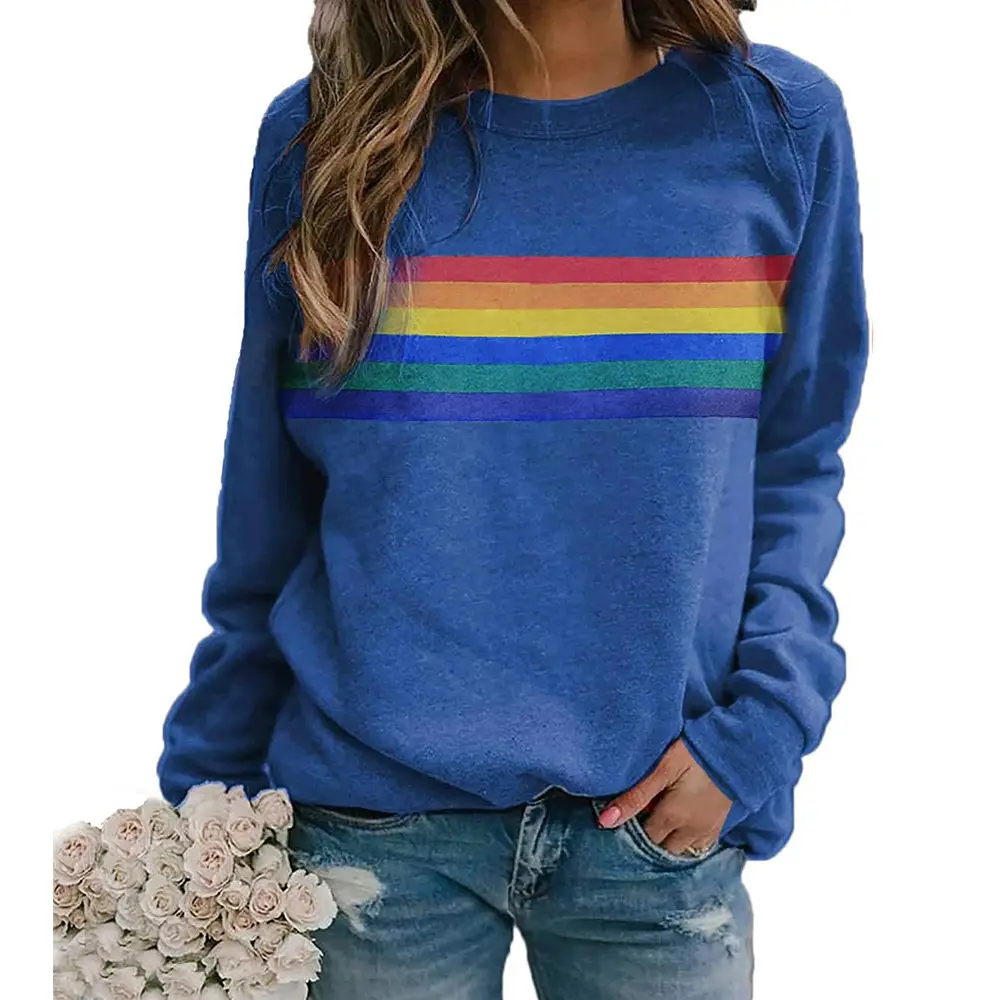 Black Color Stripe Crewneck Long Sleeve Pullover Sweater - Image 9