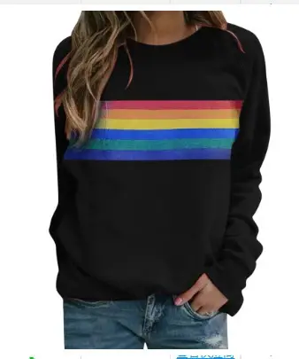 Black Color Stripe Crewneck Long Sleeve Pullover Sweater - Image 4