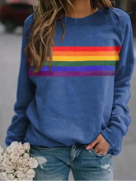 Black Color Stripe Crewneck Long Sleeve Pullover Sweater - Image 5