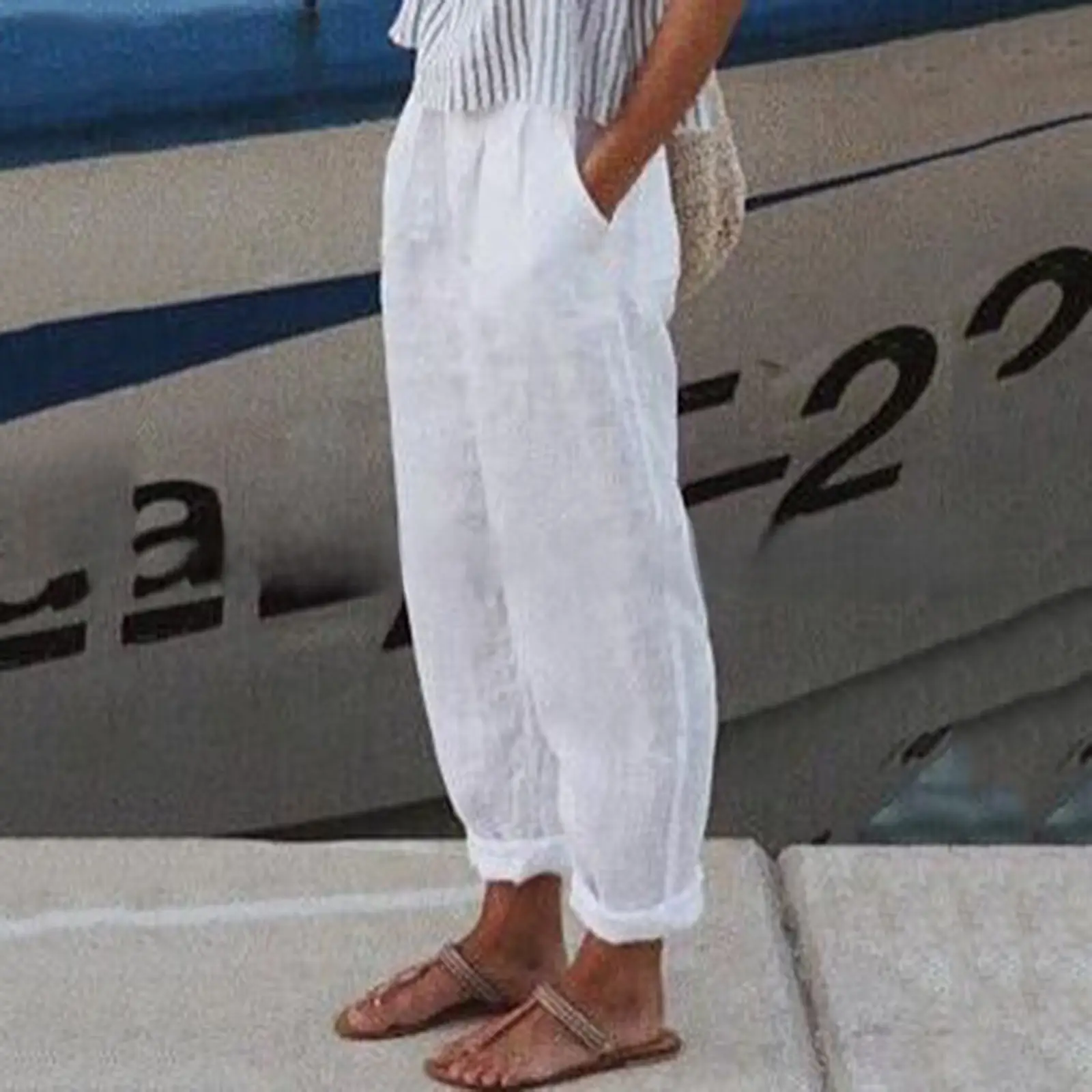 White Retro Printed Wide Leg Pants for Women Summer - Image 24
