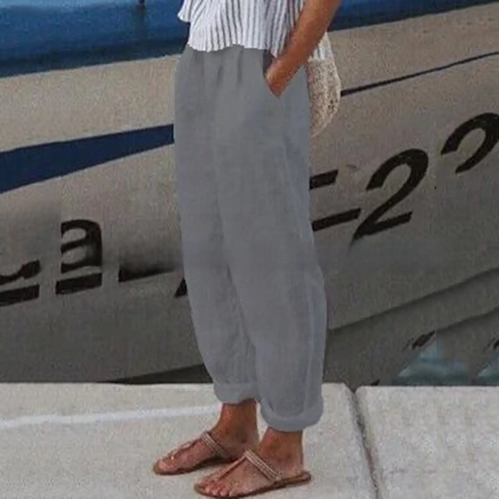 White Retro Printed Wide Leg Pants for Women Summer - Image 65