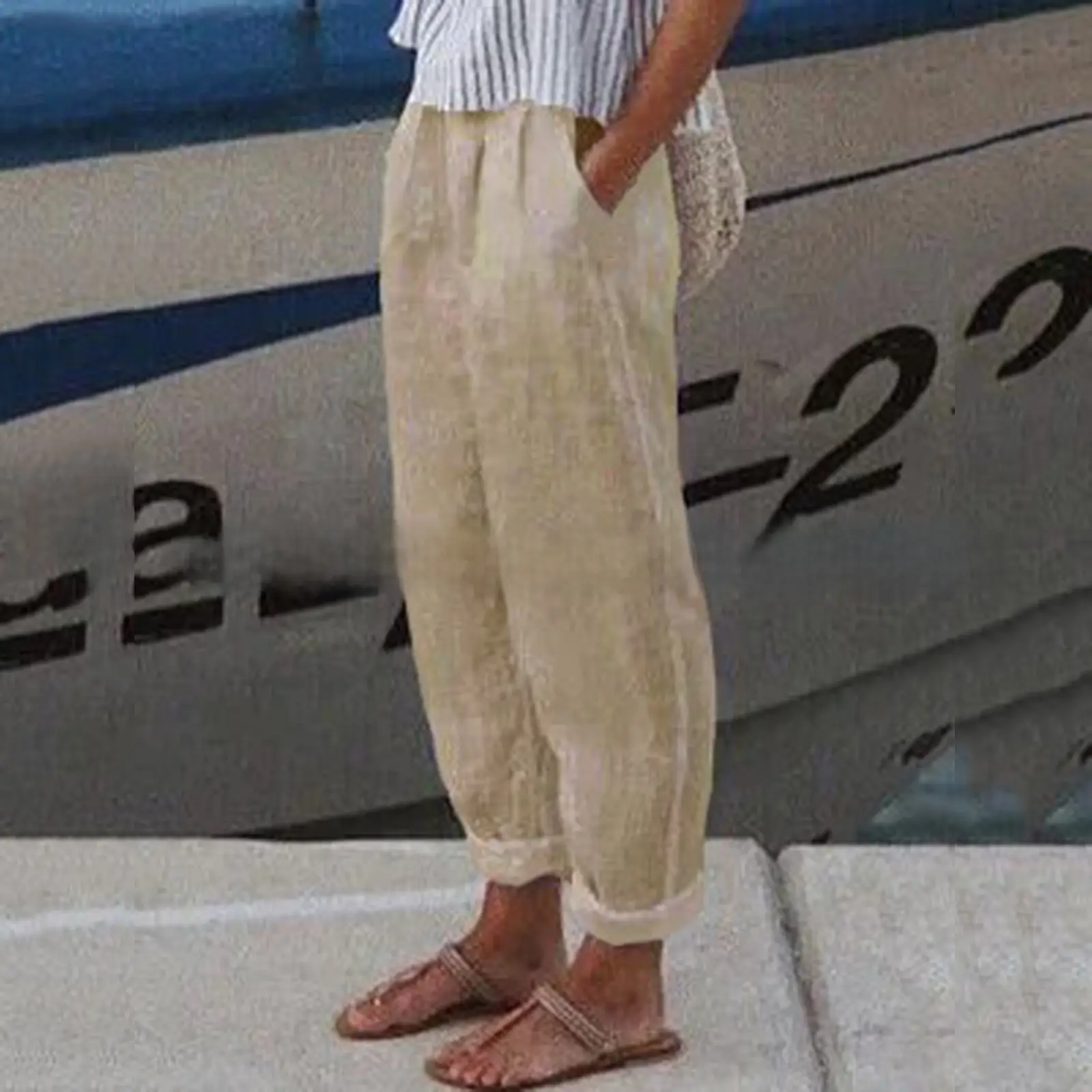 White Retro Printed Wide Leg Pants for Women Summer - Image 77