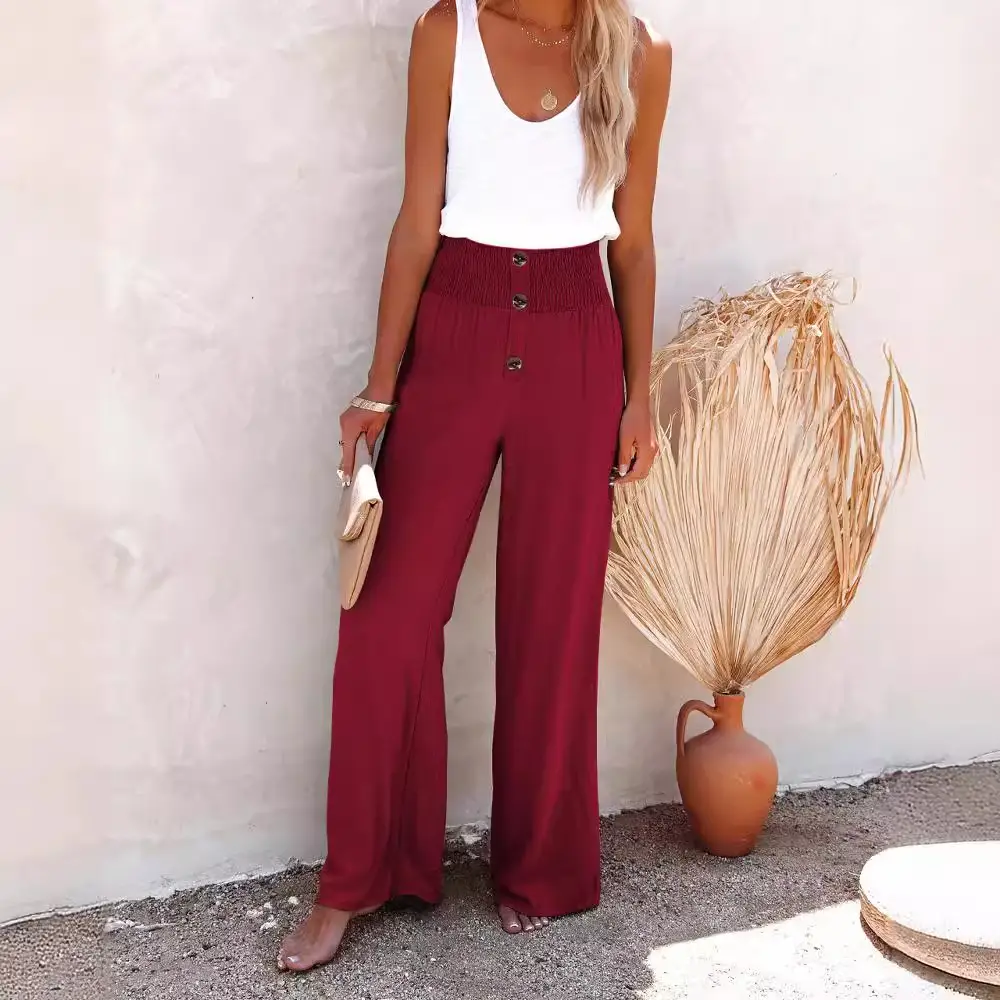 Women Button Wide Leg Pants Black Casual 2022 - Image 10