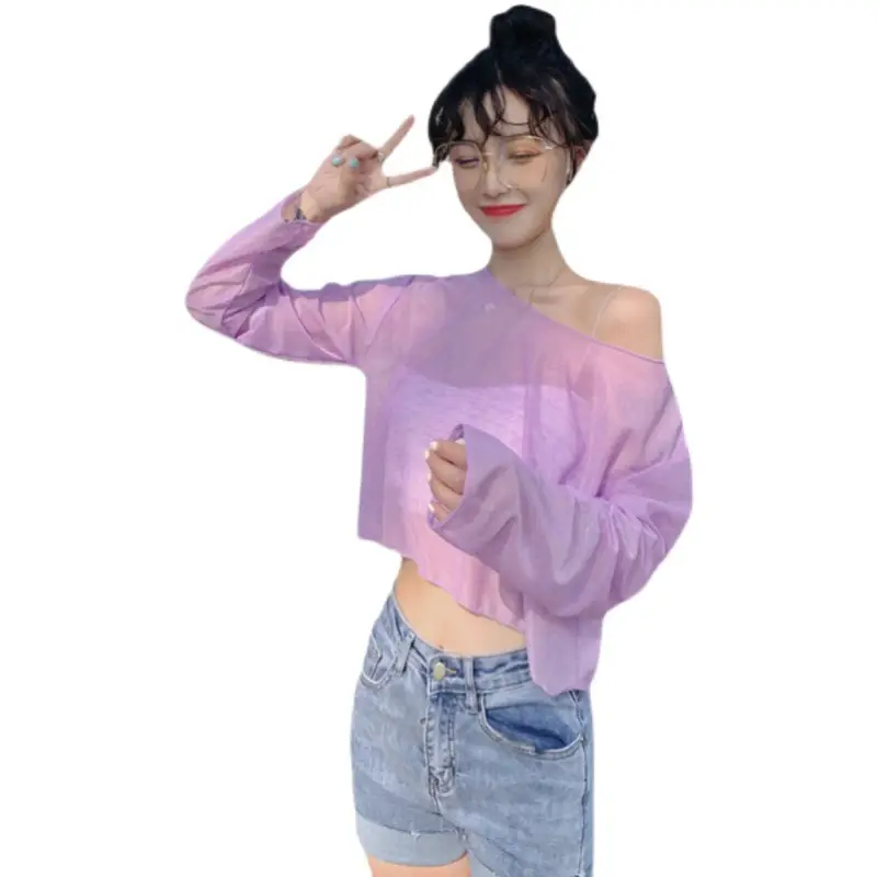 Women Ice Silk Sunscreen Top Short High Waist Navel - Image 5