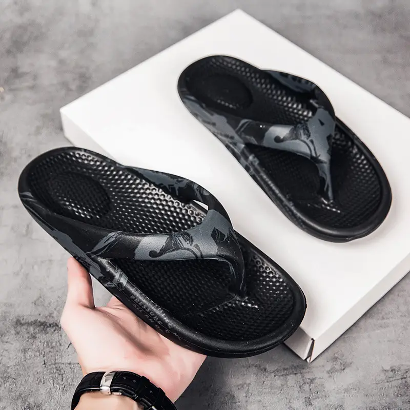 Men's Black Rubber Flip Flops Summer Beach Wear