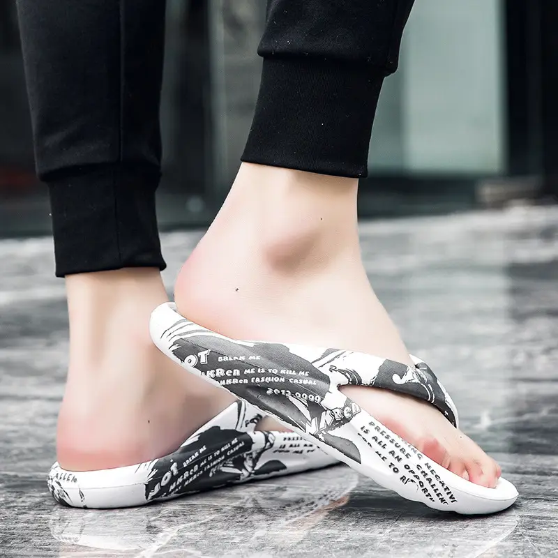 Men's Black Rubber Flip Flops Summer Beach Wear