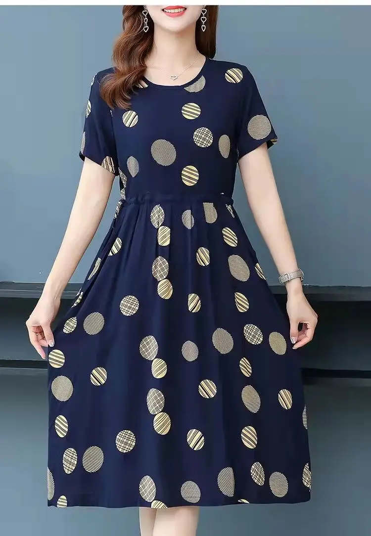 2023 Summer Printed Dress Women Large Size Mid-Length Loose Slimming Western Style — feature 11