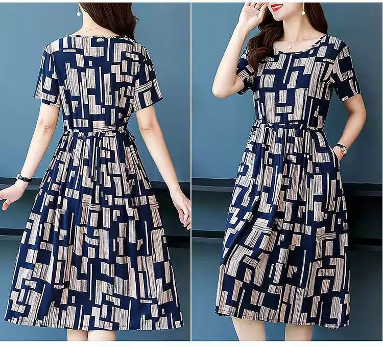 2023 Summer Printed Dress Women Large Size Mid-Length Loose Slimming Western Style — feature 4