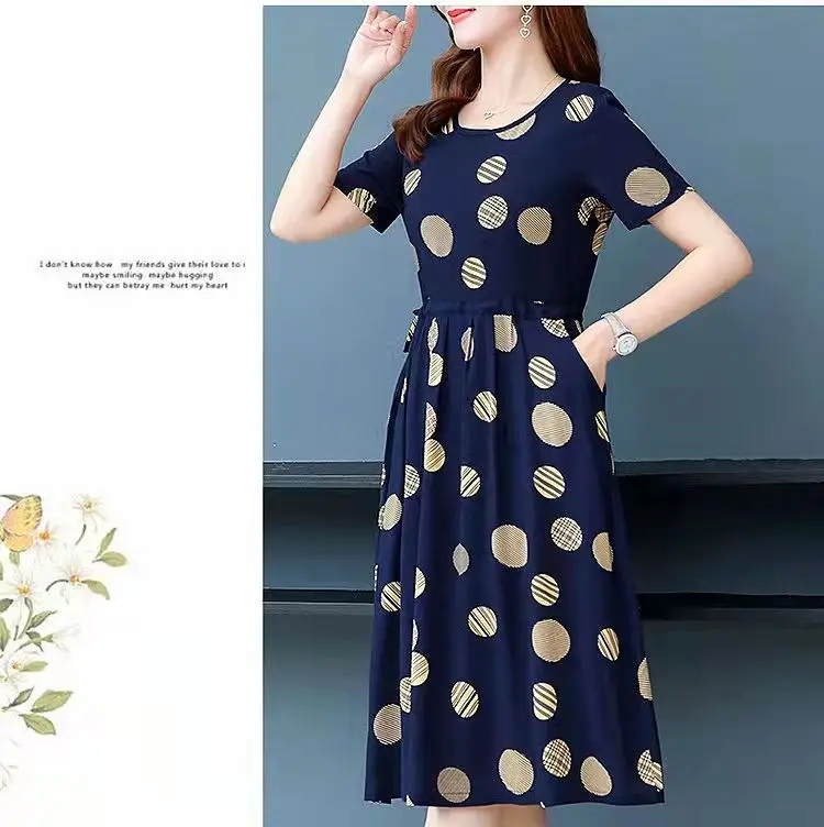 2023 Summer Printed Dress Women Large Size Mid-Length Loose Slimming Western Style — feature 8