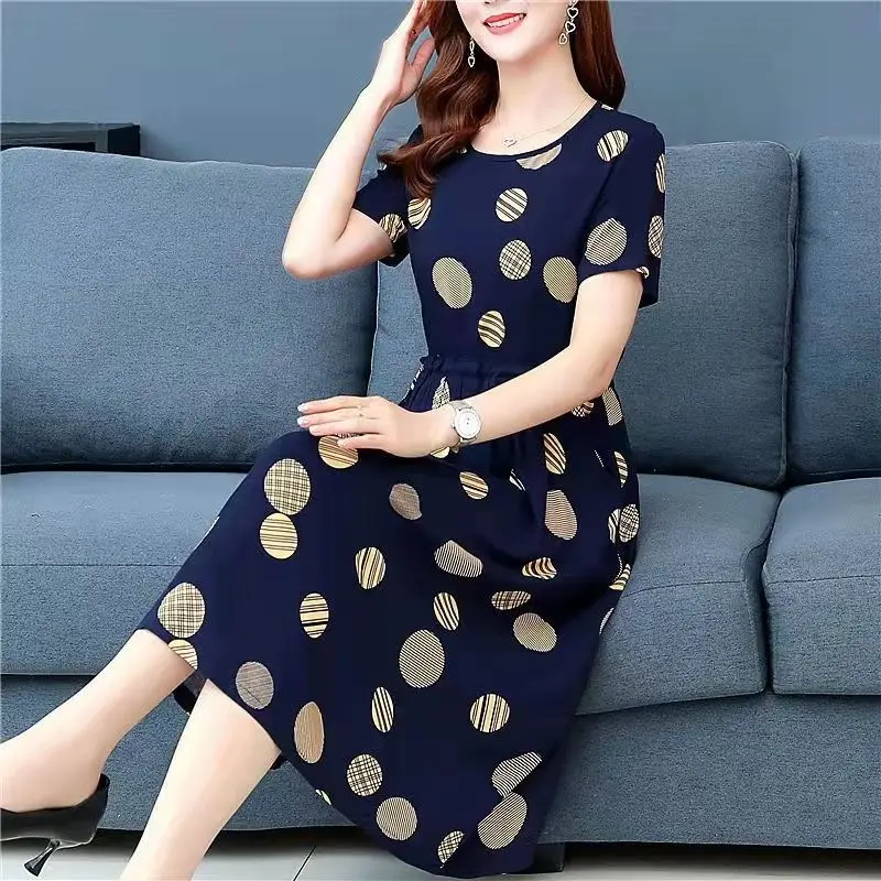 2023 Summer Printed Dress Women Large Size Mid-Length Loose Slimming Western Style - Image 2