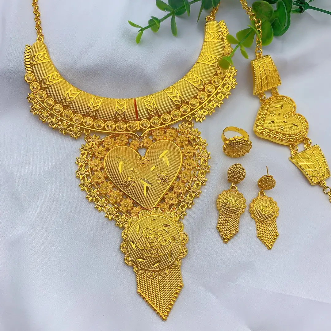 New 24k Gold Plated Dubai Bride Necklace Earrings Ring Bracelet Set India Women Jewelry Set Spot — feature 13