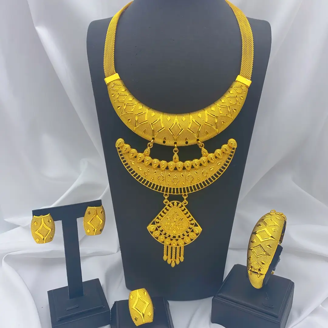 New 24k Gold Plated Dubai Bride Necklace Earrings Ring Bracelet Set India Women Jewelry Set Spot — feature 20