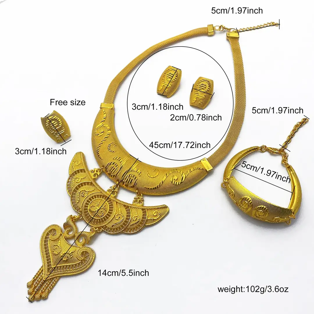 New 24k Gold Plated Dubai Bride Necklace Earrings Ring Bracelet Set India Women Jewelry Set Spot — feature 26