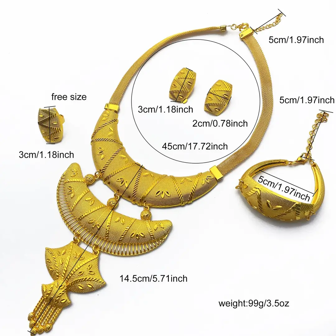 New 24k Gold Plated Dubai Bride Necklace Earrings Ring Bracelet Set India Women Jewelry Set Spot — feature 34
