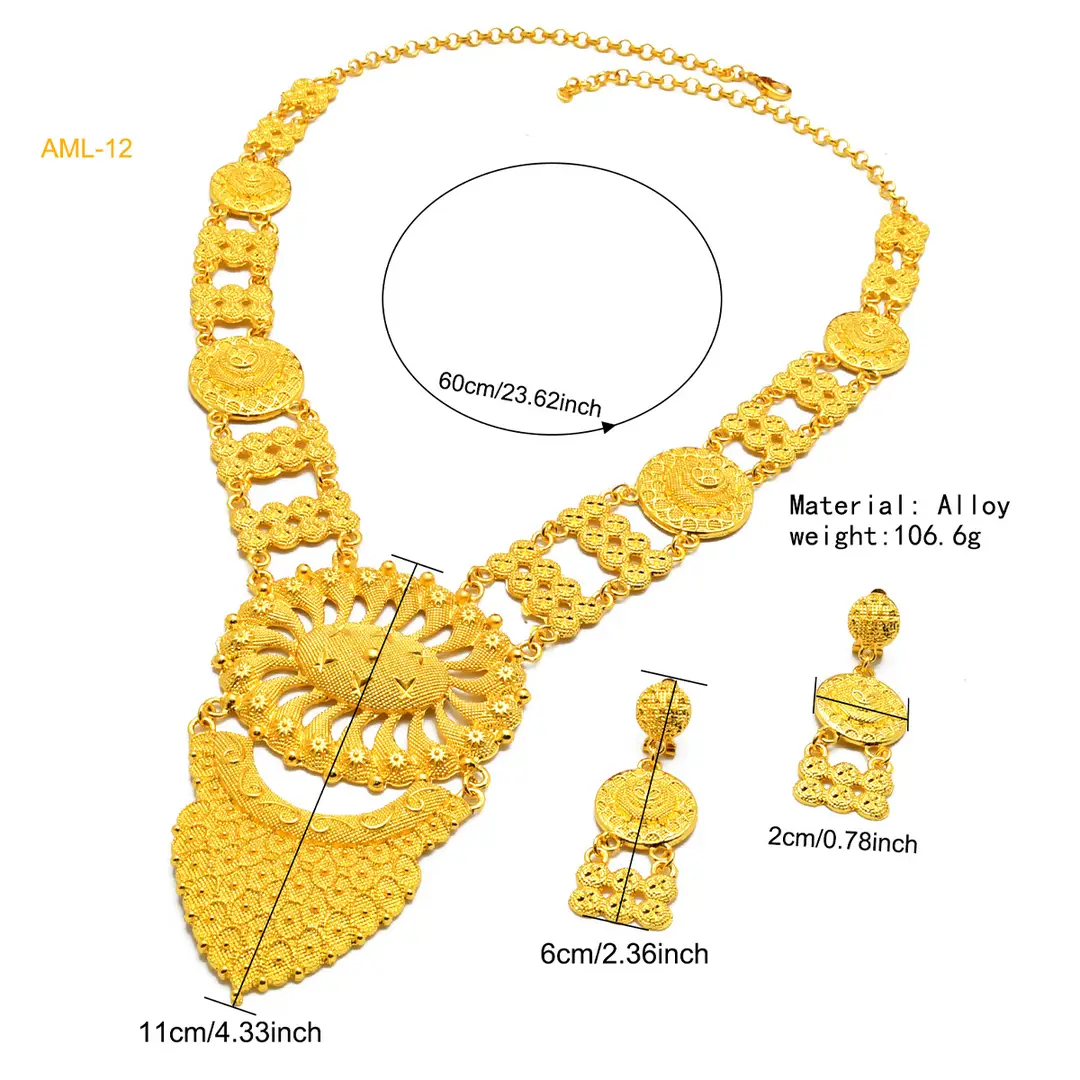 New 24k Gold Plated Dubai Bride Necklace Earrings Ring Bracelet Set India Women Jewelry Set Spot — feature 41