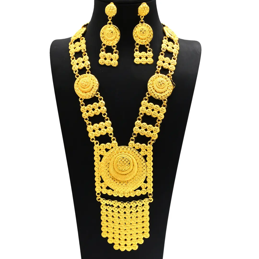 New 24k Gold Plated Dubai Bride Necklace Earrings Ring Bracelet Set India Women Jewelry Set Spot — feature 43
