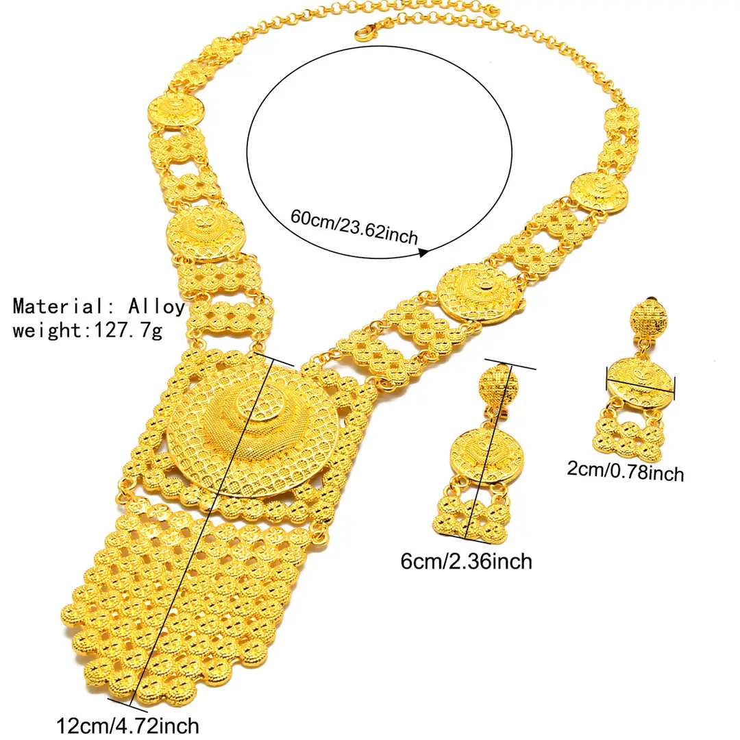 New 24k Gold Plated Dubai Bride Necklace Earrings Ring Bracelet Set India Women Jewelry Set Spot — feature 44