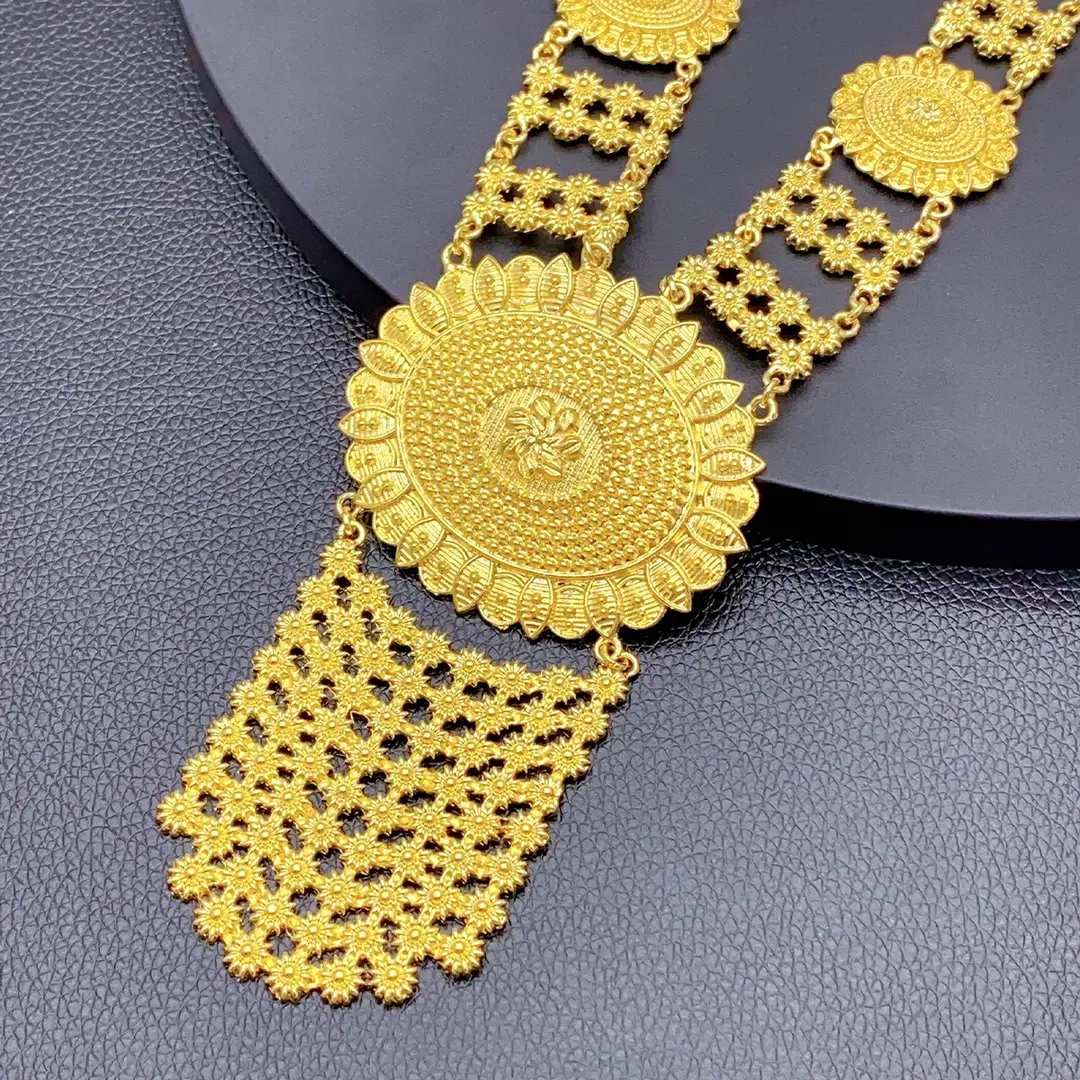 New 24k Gold Plated Dubai Bride Necklace Earrings Ring Bracelet Set India Women Jewelry Set Spot — feature 46
