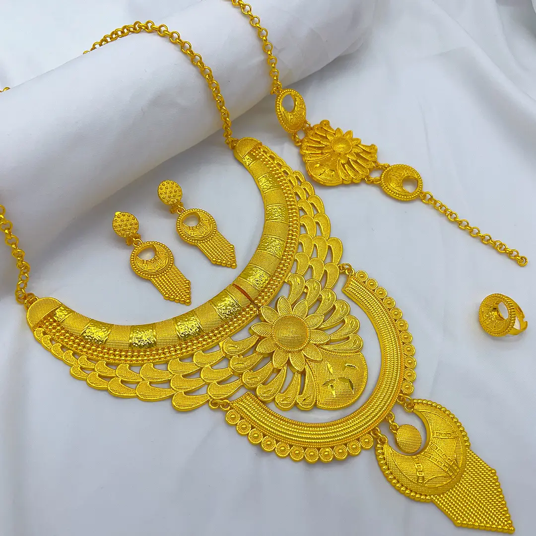 New 24k Gold Plated Dubai Bride Necklace Earrings Ring Bracelet Set India Women Jewelry Set Spot — feature 50