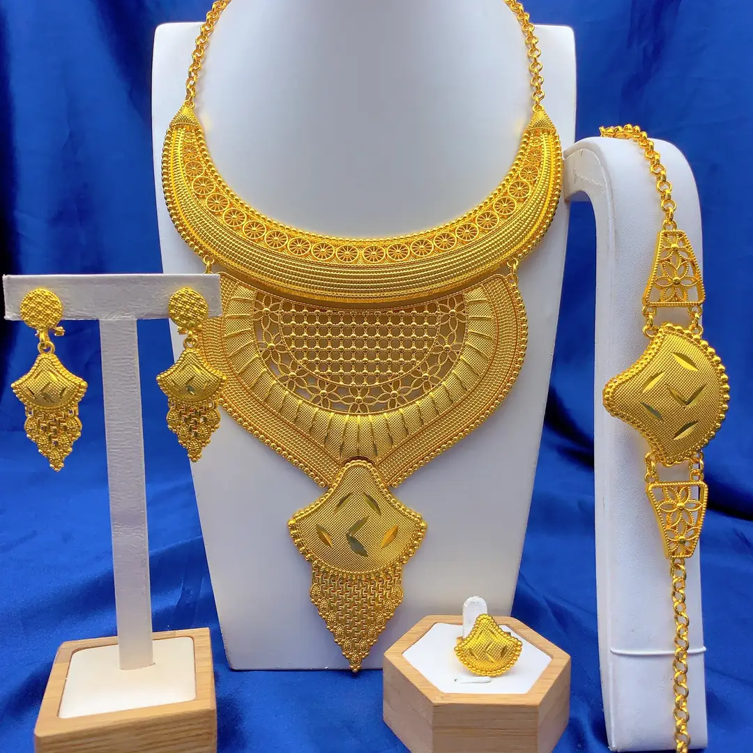 New 24k Gold Plated Dubai Bride Necklace Earrings Ring Bracelet Set India Women Jewelry Set Spot — feature 7
