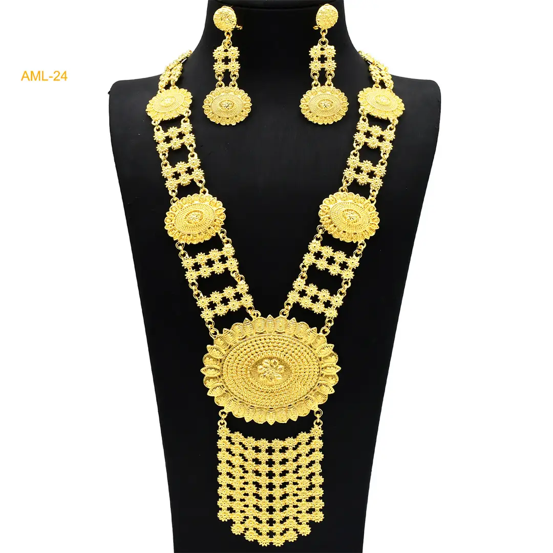 New 24k Gold Plated Dubai Bride Necklace Earrings Ring Bracelet Set India Women Jewelry Set Spot