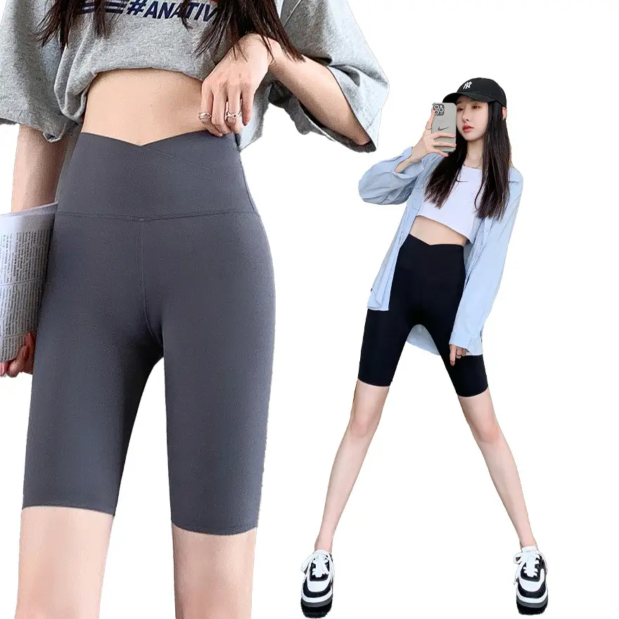 Women Thin Summer Shark Leggings Cross Waist Black - Image 10