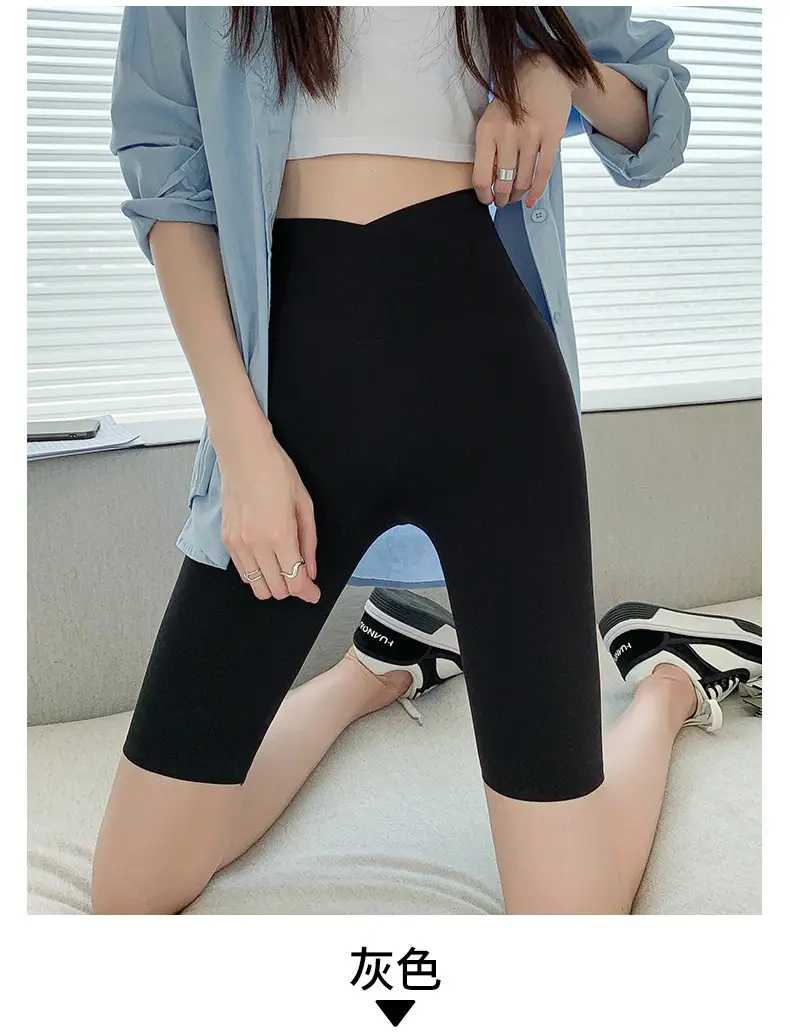 Women Thin Summer Shark Leggings Cross Waist Black — feature 16
